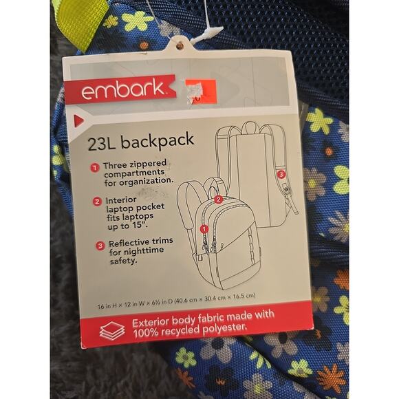 Embark 23L" Softside Reflective Floral Print Backpack with Laptop Sleeve 3 Zip - Picture 8 of 8